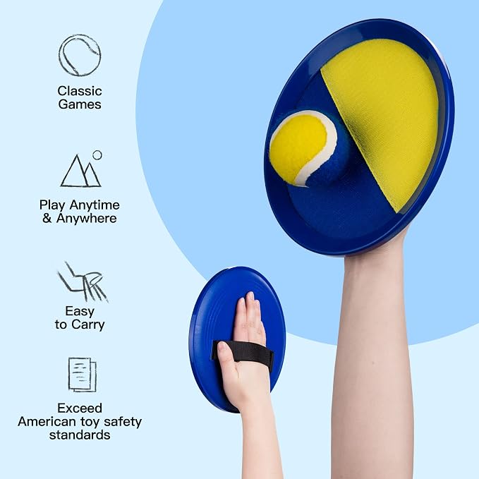 Toss and Catch Ball Game Set, Upgraded Sticky Paddle Ball Set for Kids & Toddlers, Sturdy & Water-Resistant Outdoor Backyard Beach Pool Toy, Birthday Gift for Boys Girls Ages 3-12