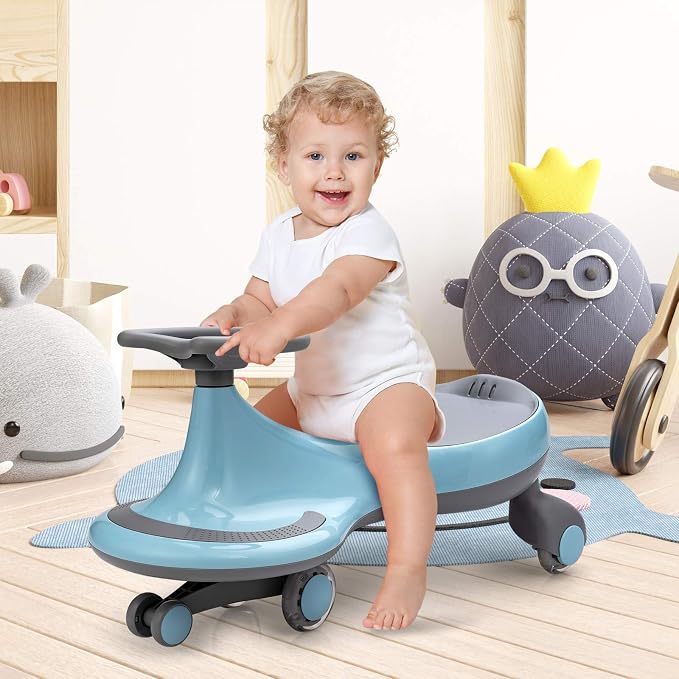BABY JOY Wiggle Car for Kids, Swing Car with LED Flashing Wheels, No Batteries, Gears or Pedals, Uses Twist, Turn, Wiggle Movement to Steer, Ride-on Toy for Boys Girls 3 Year Old and Up (Blue)