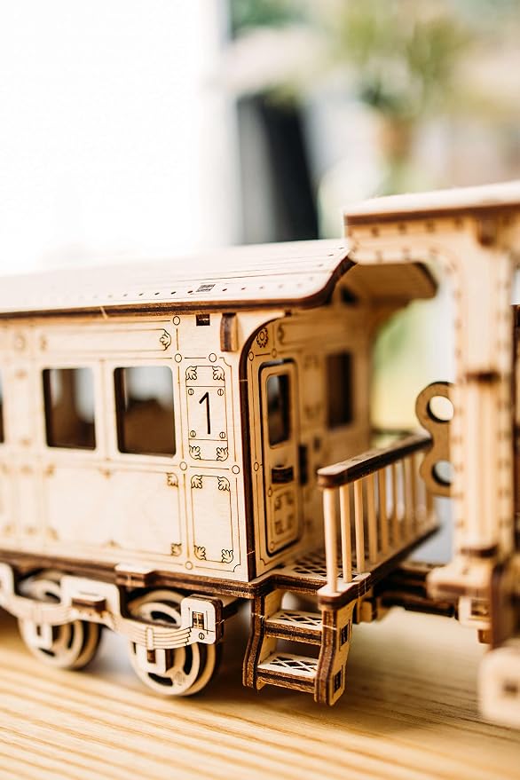 Wood Trick Wooden Toy Train Set with Railway - 34x7″ - Locomotive Train Toy Mechanical Model Kit - 3D Wooden Puzzles for Adults to Build - Engineering DIY Models for Adults to Build