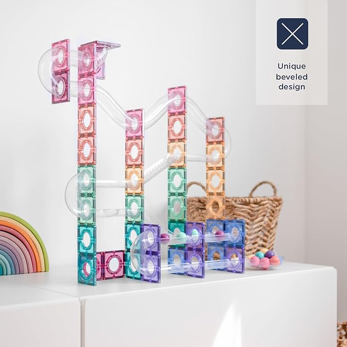 CONNETIX Magnetic Tiles Pastel Ball Run Pack, 106 Pieces