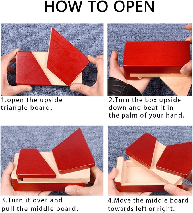 DC-BEAUTIFUL Impossible Puzzle Master Secret Opening Wooden Red Magic Box with Secret Drawer - Mysterious Gift Puzzle