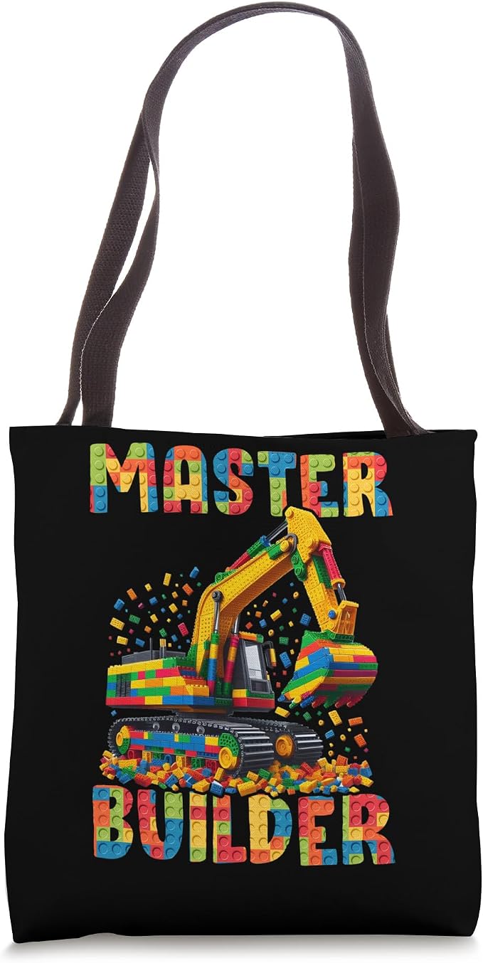 Master Builder Kids Building Blocks Bricks Toys Excavator Tote Bag
