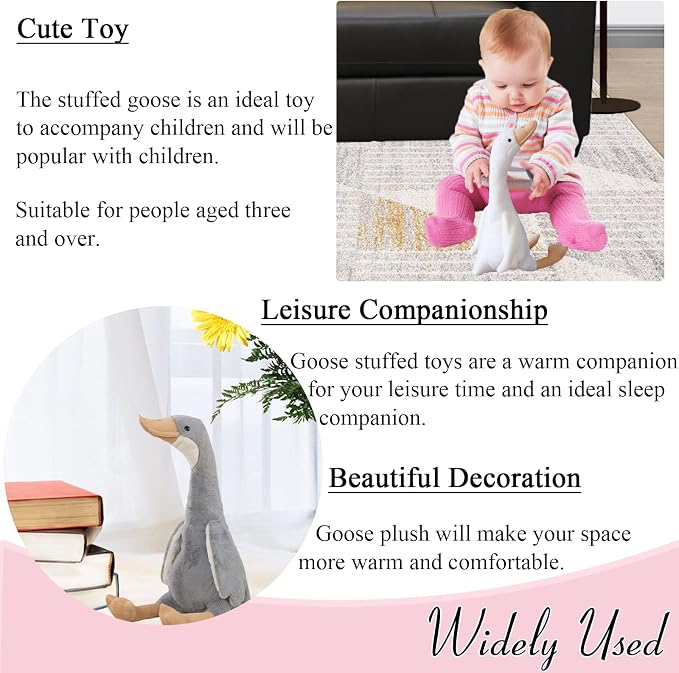 zhidiloveyou 15.7" Goose Plush Stuffed Animal, Cuddly Stuffed Swan Toy for Kids Adults, White