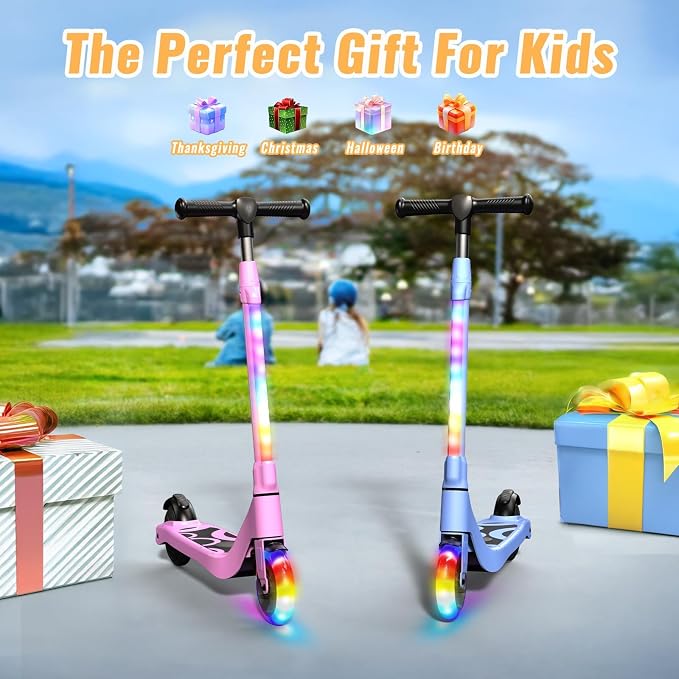LIEAGLE Electric Scooter for Kids Ages 6-12, LED Light-Up Deck, Kids Scooters with 3 Adjustment Levels Handlebar to 36 Inches High,5.3" Wheel UL Certificated Kick Scooter