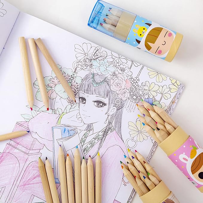 Tergy 20 Packs Mini Colored Pencils with Sharpener in Tube Portable Drawing Art Cartoon Pencils for 3 Years Old and Up Kids Adults Writing Sketching Painting,12 Colors in Tube