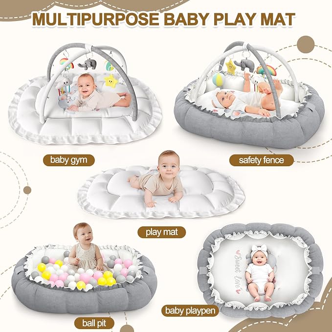 OCATO Baby Play Mat Gym: Baby Play Gym Mat Thick Large Baby Activity Center from Baby to Toddler Skills Development Baby Essentials Baby Shower Gifts Boy Girl for Babies 0-6-12 Months