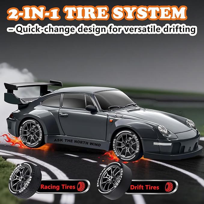 RC Drift Car, 1:24 Scale Remote Control Vehicle with LED Lights,Drifting Tires＆Two Batteries, Racing Sports Toy Idea Gift for Adults Boys Girls and Kids