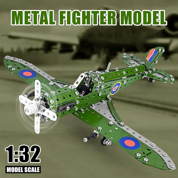 Ferthor Fun STEM Building Toys Model Airplane Kits for Boys 8-12,Airplane Model Scale 1:32 Metal Building Kit,Erector Sets Model Planes for Kids 8-12,Best Airplane Gifts for Hurricane Fighter Fans