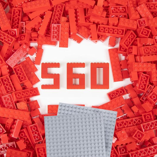 Cabeeskii 560 Pieces Red Classic Building Blocks Bulk with 2 Base Plates, Building Bricks in 7 Size, Compatible with All Major Bricks, for Kids & MOC Lovers