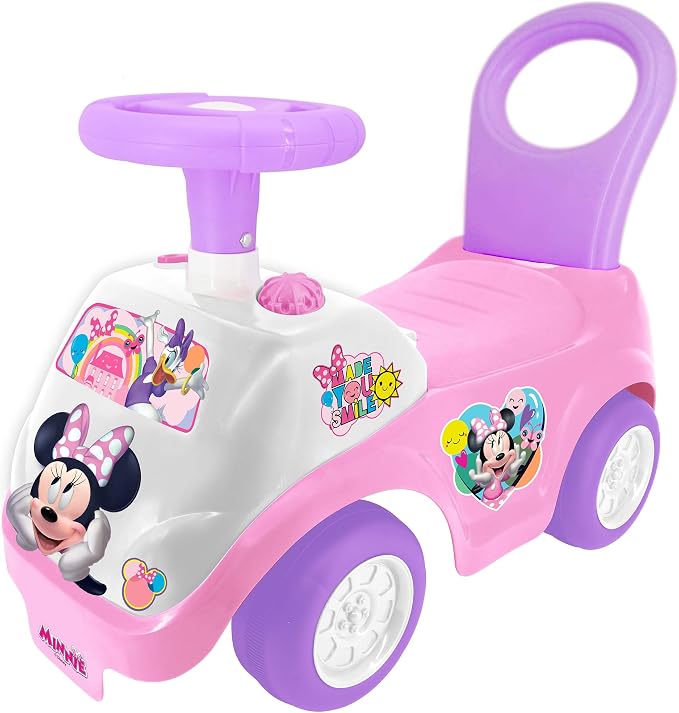 Kiddieland Disney Minnie Mouse Lights & Sounds Ride-On Push Car, Foot-to-Floor Toddler Toy with Interactive Dashboard, Ages 12–36 Months, 55 lb Limit