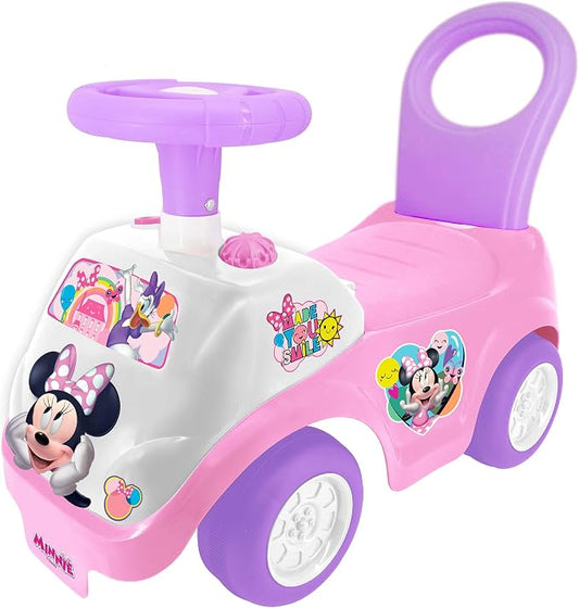 Kiddieland Disney Minnie Mouse Lights & Sounds Ride-On Push Car, Foot-to-Floor Toddler Toy with Interactive Dashboard, Ages 12–36 Months, 55 lb Limit