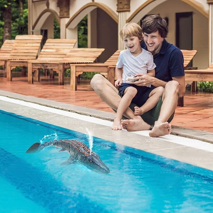 fromeasy Remote Control Dinosaur Toys for Kids 3 4 5 6 7, Mosasaurus Diving Toys RC Boat with Light and Spray Water for Swimming Pool Lake Bathroom Ocean Protector Bath Toys