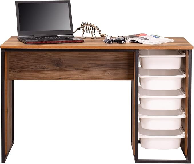 Desk with Drawers, Puzzle Table, Hobby & Activity Desk, Space-Saving Do-it-Yourself Desk, Small Modern Office Desk, Simple Pc Table with Bins (Rustic Brown)