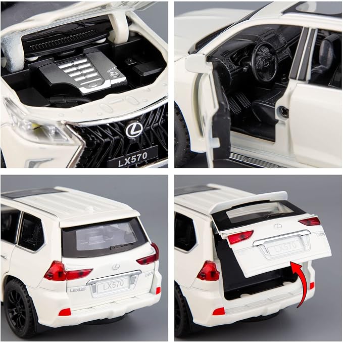 BDTCTK 1/32 Compatible for Lexus LX570 Off-Road in Luxury SUV Model Car, Zinc Alloy Pull Back Toy car with Sound and Light for Kids Boy Girl Gift(White)