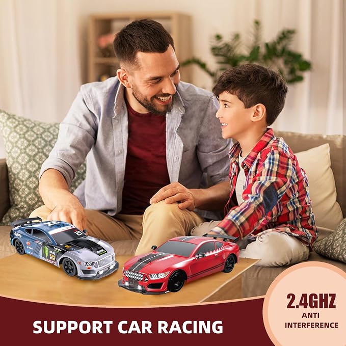 RC Drift Car, Drifting RC Car 2.4GHz 1:16 Remote Control Cars 4WD High Speed Racing Vehicle with LED Lights Two Batteries and Drifting Tires Racing Sport Toy Cars for Adults Boys Girls Kids