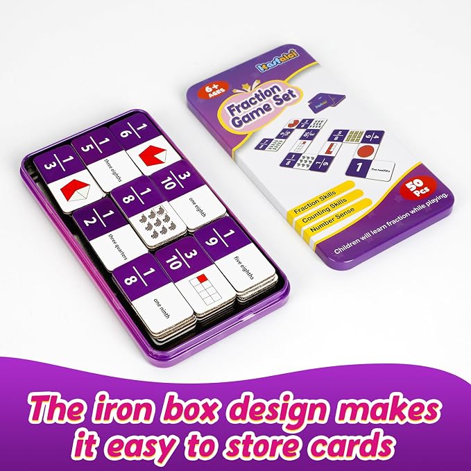 Kasfalci Fraction Dominoes Set,Math Games for Kids,Math Manipulatives,Counting Toys,Learning Games,Preschool Learning Activities,Homeschool Supplies,Kindergarten Classroom Must Haves,1st 2nd 3rd Grade