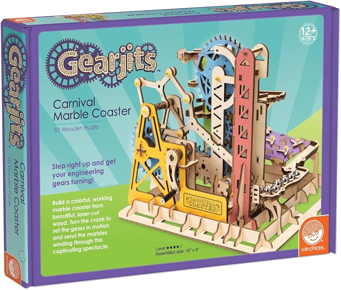 MindWare Gearjits: Carnival Marble Coaster – Wooden Puzzle Marble Run Set for Adults and Kids Ages 12 & Up