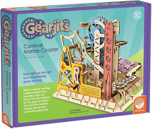 MindWare Gearjits: Carnival Marble Coaster – Wooden Puzzle Marble Run Set for Adults and Kids Ages 12 & Up