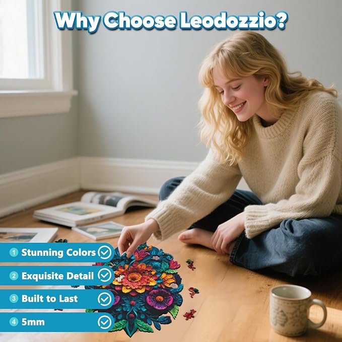 Leodozzio Wooden Puzzles for Adults, Waterfall Flowers Jigsaw Puzzles 500 Pieces-5MM, Unique Shaped Wooden Autumn Puzzle, Birthday Gift Family Game, 13.6x18.5 Inch
