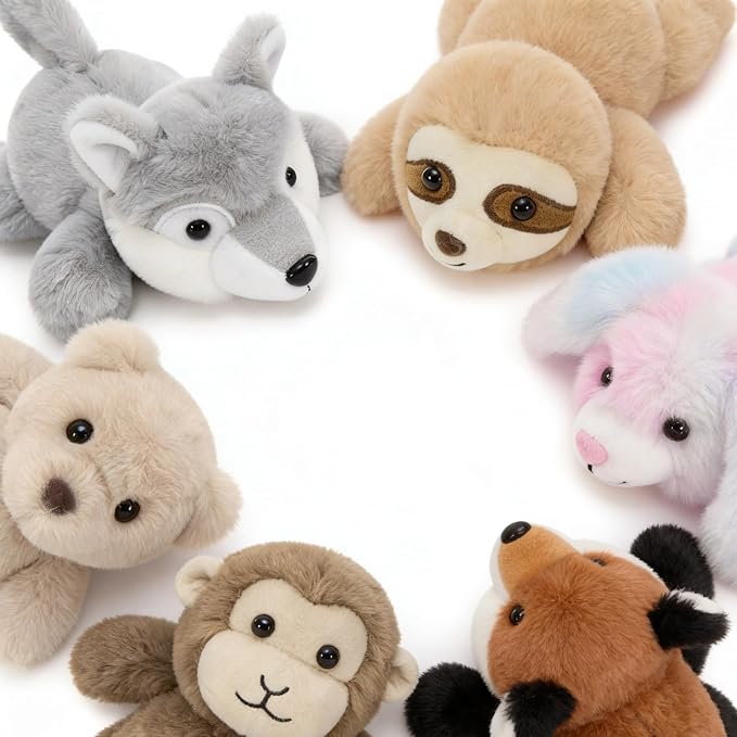 Tezituor 6 Pcs Forest Stuffed Animals Bulk, 7" Small Woodland Plush Fox Wolf Sloth Bear Monkey Puppy, Cute Assorted Plushies Toy Gift for Kids Baby Shower Birthday Party Favor