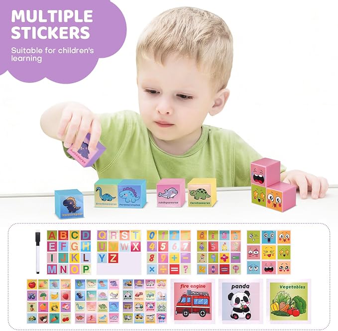 50 PCS Large Magnetic Blocks for Kids - 1.24" Macaron Colors Magnet Building Blocks with Stickers & Marker, Classroom Educational Toys for Toddlers1-3, Ideal Gift for 3-5 Year Old Boys Girls