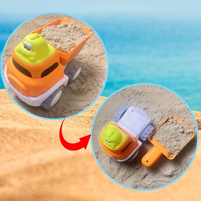 IOKUKI Sand Toys with Mesh Bag Including Dump Truck, Sand Water Wheel, Beach Buckets, Shovels, Rakes, Molds, Outdoor Beach Toys Tool Kit for Kids, Toddlers, Boys and Girls (13 PCS) Age 3+