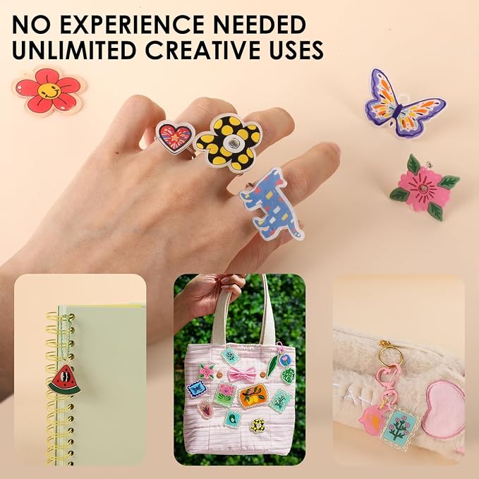 Grabie DIY Shrink Art Craft Kit Jewelry Making Kit for Kids Adults, 25+ Pre-Cut Shapes, 5 Dual-Tip Markers, Custom Charms, Pins, Rings, Keychains (Paws & Wings - Creative Freedom)