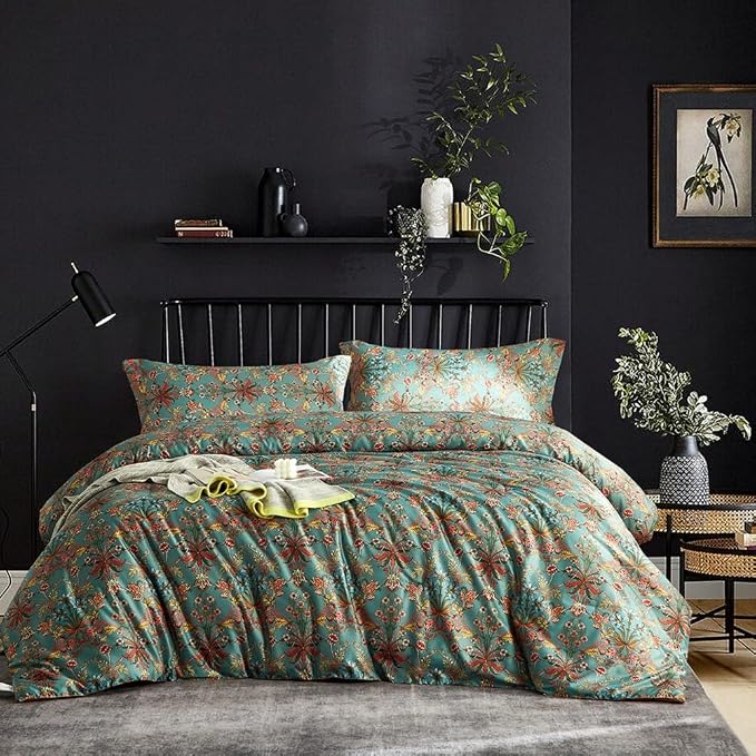 LifeTB Boho Comforter Set Full Size Vintage Floral Boho Bedding Comforter Set 3 Pieces Flowers Botanical Floral Comforter Set Fluffy Soft Microfiber All Seasons Full Size Comforter with 2 Pillowcases