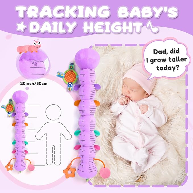 AWOTOY Baby Toys 0-6-12 Months,Musical Caterpillar Stuffed Animals Activity Infant Toys with Crinkle,Rattles,Mirror&Pull String,Muti-Sensory Toys Gifts for Newborn Tummy Time,Taro Purple|Leafy
