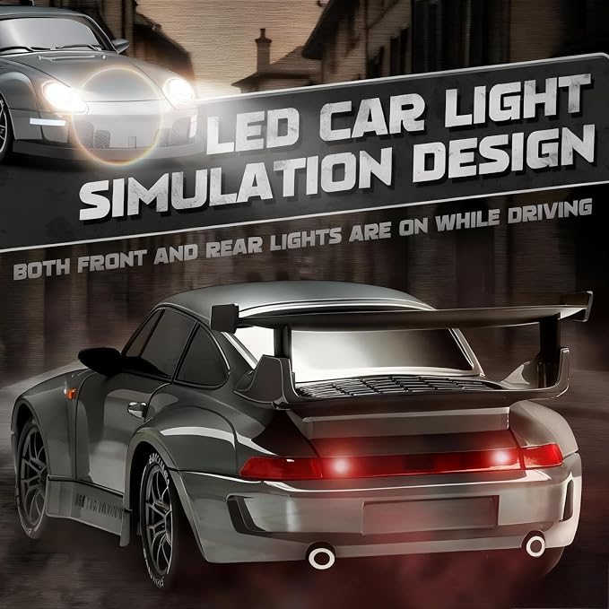1:24 Scale RC Drift Car with LED Lights, 25km/h 4WD High Speed, Dual Batteries 50+ Min Play, 2.4GHz Remote Control, Multi-Surface Drift Tires, Racing Toy Vehicle for Adults Boys Girls, Storm Drive