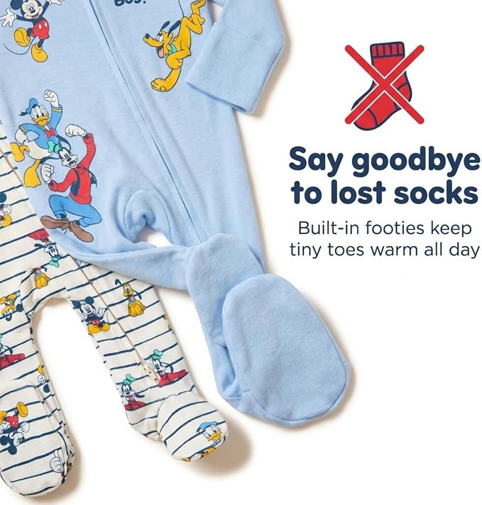 Disney Baby Boys' 2-Pack Footed One-Piece Sleep N' Play Newborn to Infant