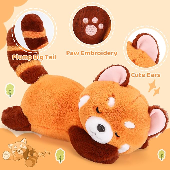 Riuhot Red Panda Stuffed Animal Pillow - Cute Plush Toy Plushie Christmas Valentine's Day Gift for Girlfriend Kids Birthday - 13.7" Panda Pillow
