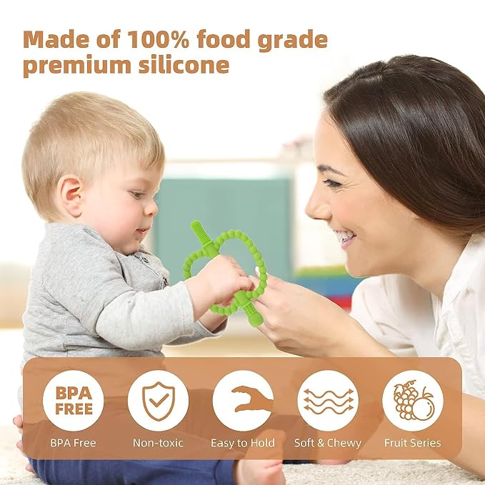 Fu Store Hollow Teether Tube 2 Pack Apple Shape Chew Straw Sensory Toy for Infant Toddlers Silicone Tubes Teething Toys for Babies 0-6 0-12 0-36 Months Gifts Teething Relief Soothing Gums