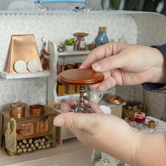 Mifoci Miniature Dollhouse End Table 1: 12 Scale Round Miniature Table Model Wooden Mini Dollhouse Furniture Brown Doll House Accessories and Furniture for Coffe Tables Living Room Scene Decoration