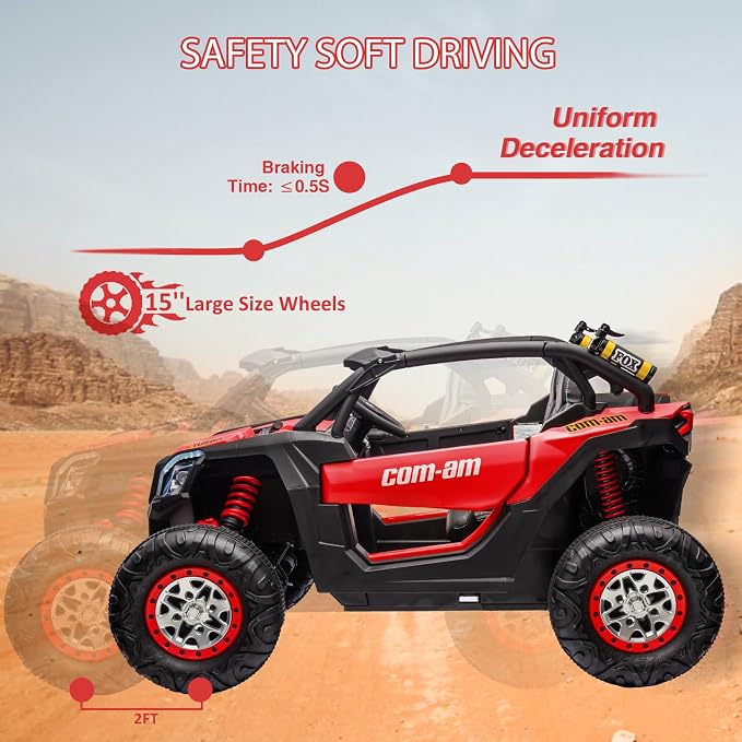 24V 2-Seater UTV Ride on Toy with Remote Control – Powerful 4WD Electric Vehicle Features 4 Shock Absorbers, Leather Seats, Music, and Lights. Designed As a 24V Ride-on Toy for Big Kids