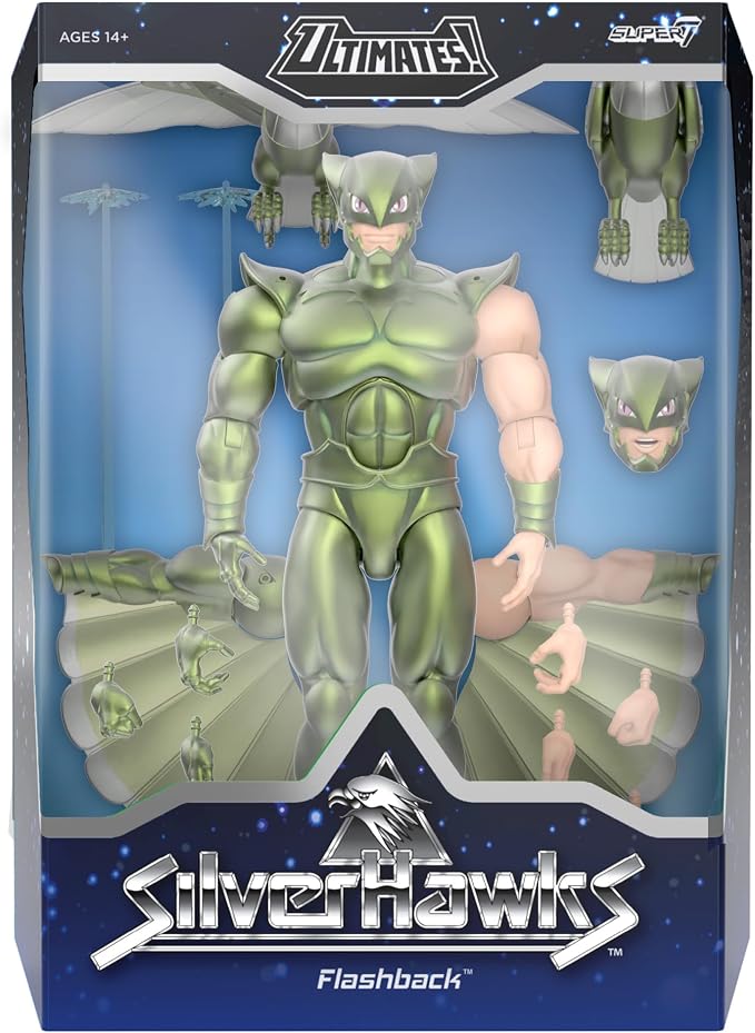 Super7 ULTIMATES! SilverHawks Flashback (Toon) - 7" SilverHawks Action Figure with Accessories - Classic Cartoon Collectibles and Retro Toys