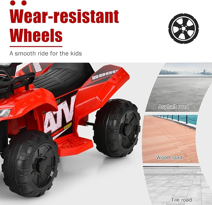 Costzon Kids ATV, 6V Battery Powered Electric Vehicle Four Wheeler Quad w/Storage Basket, Headlight, Horn, Music, MP3 & USB, Toddler 4 Wheeler Ride on Car Toy for Boys Girls 18-36 Months (Red)