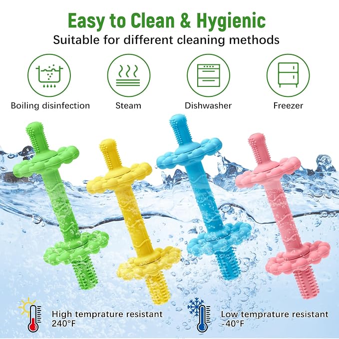 4 Pack Teething Toys for Babies 0-3 3-6 Months – Anti-Choking Design,Teething Relief for Infant Straws Sticks 6-24 Months, Baby Toddlers Silicone teether Tubes