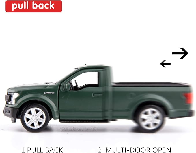 TGRCM-CZ 1/36 Scale Ford F150 Pickup Truck Casting Car Model, Zinc Alloy Toy Car for Kids, Pull Back Vehicles Toy Car for Toddlers Kids Boys Girls (Dark Green)