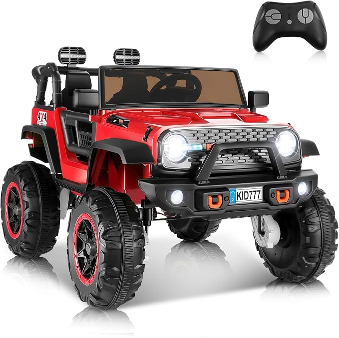 Hikole 24 Volt Electric Ride on Car, 2 Seater Battery Powered Car for Big Kids with Remote Control, 4WD/2WD Switchable Ride on Truck w/4 Spring Suspension, Music, 20" Wide Seat -Red