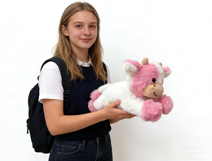 YUKOUQIAN Cute Cow Plush Stuffed Animal Doll Toy 10 inch for Girls Boys (pa Cow Pink)