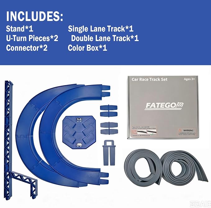FateGo Gravity Car Race Track with Double Turn Curved Track Pieces, Dual-Lane Car Ramp Toy for 1:64 Die-cast Cars