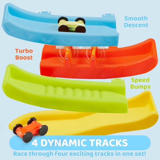 lalalark Toddler Toys for 18M+ Boy and Girls, Race Track Car Ramp Toy with 4 Cars and Multiple Parking Spaces, Birthday Gifts for Baby Toddler Kids Indoor Outdoor