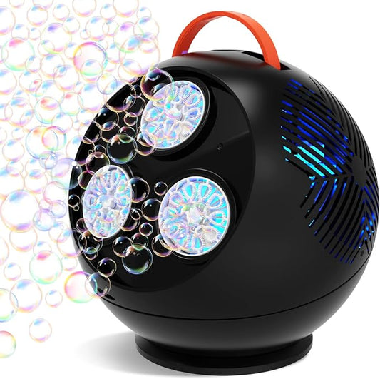 IFLOVE Bubble Machine for Kids 3+-45°/360° Rotating Bubble Blower with RGB LED Light,30000+ Bubbles Per Minute,Automatic Portable Bubble Maker for Boys Girls,Outdoor Party Easter Birthday Gift (Black)