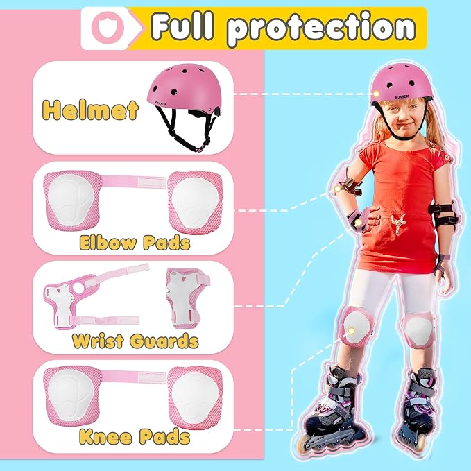 Kids Bike Helmet Adjustable Toddler Bike Helmets for Kids 2-5-8/8-14 Years with Knee Elbow Wrist Pads for GirlsBoys Youth Skateboard Bicycle Helmet for Scooter Roller Skating Balance Bike