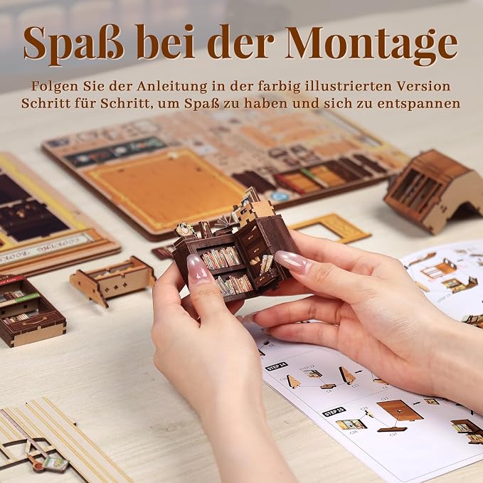 Cutefun Book Nook Kit - DIY Miniature Dollhouse Kit 3D Creative Decorative Bookend 3D Wooden Puzzle for Adults, Bookshelf Insert Library Decor with LED Light (Cooking Bookstore)
