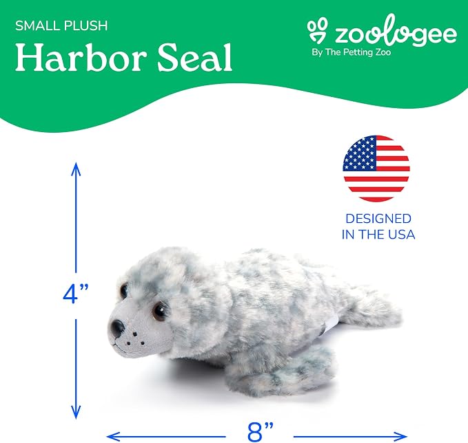 The Petting Zoo Harbor Seal Grey Stuffed Animal Plushie, Gifts for Kids, Scoopz Sealife Animals, Seal Plush Toy, 10 inches