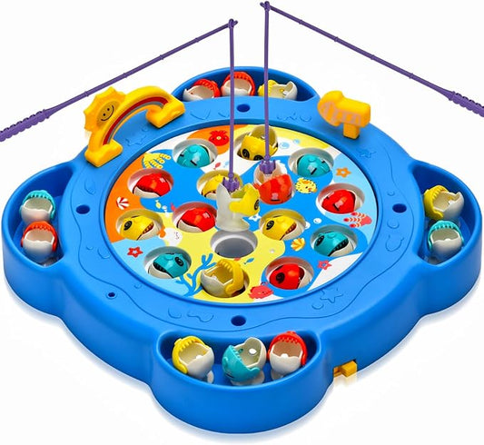 Magnetic Fishing Game Toy for Kids Ages 3-8 | Fun Kids Games with 25 Fish, 6 Poles & Rotating Board | Toddler STEM Toy, Montessori Toys with Music Switch | Birthday Gift for Boys and Girls