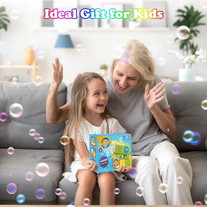 Panamalar 2 Packs Bubble Guns for Kids, Automatic Bubble Machine Gun 10000+ Bubbles/Min, 10 Holes Bubble Maker Toys with Solution/Light for Boys Girls Outdoor Wedding Party, Purple+Green
