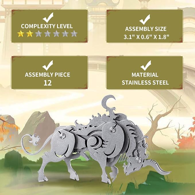 Microworld 3D Metal Puzzle, Mechanical Cow Metal Model Kits, Steel Warcraft Collection Challenge 3D Puzzles Brain for Adult Teaser DIY Animal Art Craft Decoration Mini Gifts
